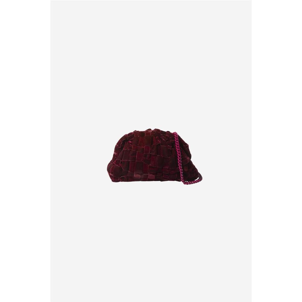 Plush Velvet Woven Clutch with Chain Strap - Burgundy